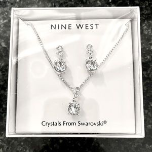 Nine West Silver Swarovski Crystal Earring and Necklace Set